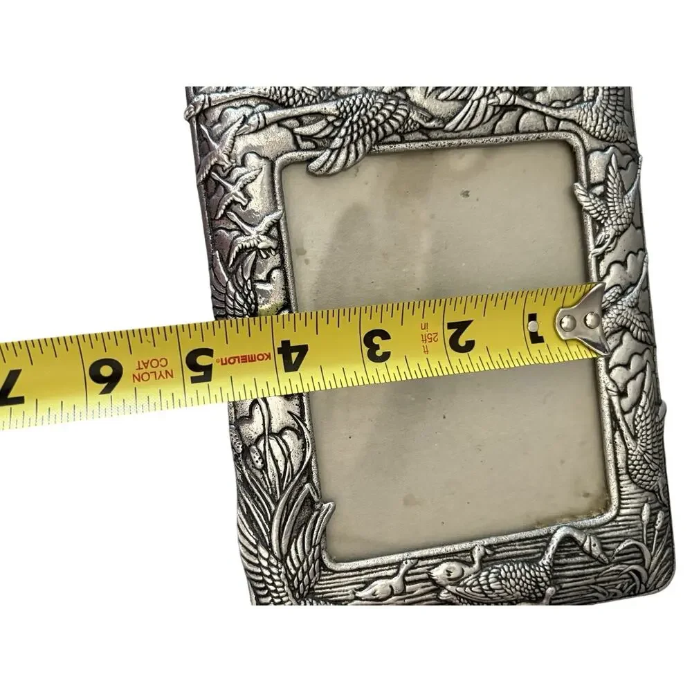Vintage 1987 Arthur Court Geese Picture Frame: Antiqued Aluminum, 4”x5” Window